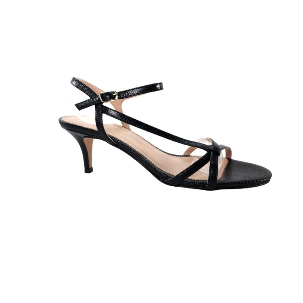 J. Crew Kitten Heel Sandals Black Snakeskin Embossed Leather 7.5 NWOB